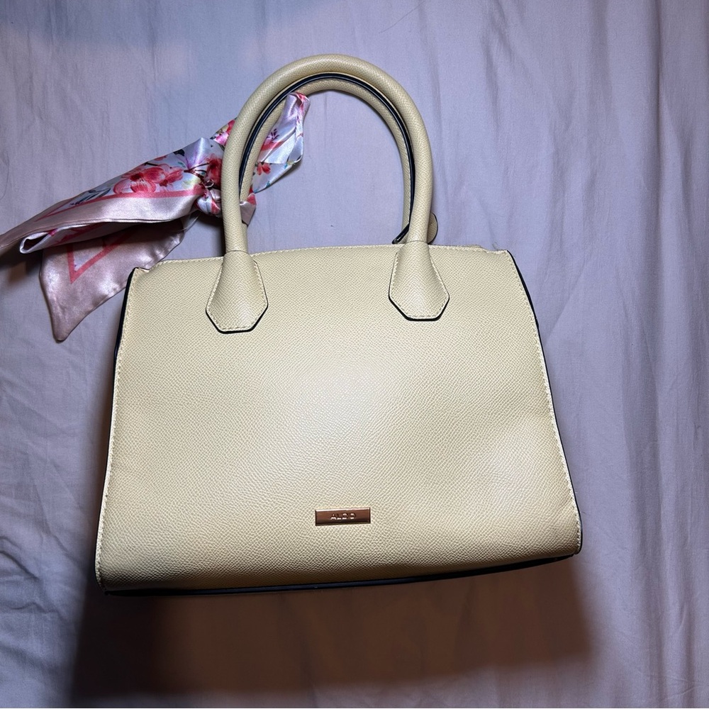 Aldo Elegant Handbag with Floral Scarf Accent